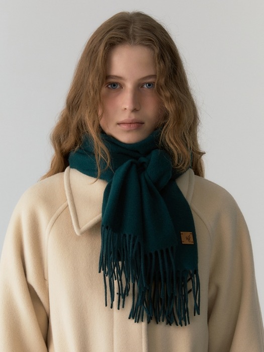 cashmere wool blended leather point muffler - deep green
