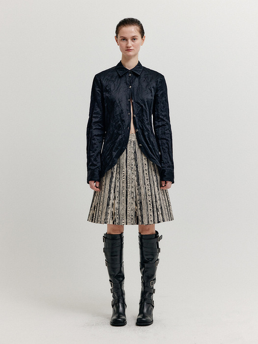 XOVEL Pintucked Skirt - Black/Beige