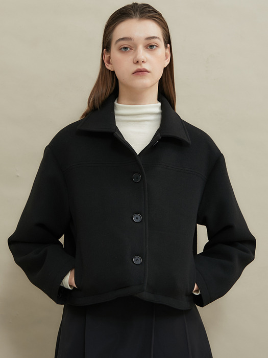 Cozy short wool-coat [Black]