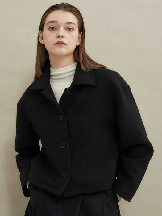 Cozy short wool-coat [Black]