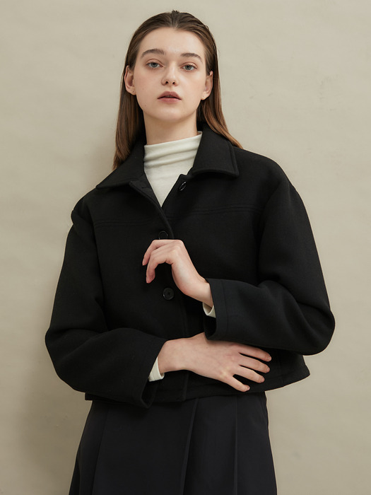 Cozy short wool-coat [Black]