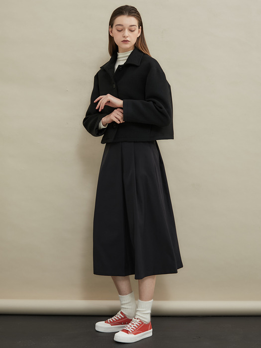 Cozy short wool-coat [Black]