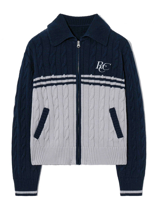 RCC Cable Knit Zipup Cardigan [NAVY]