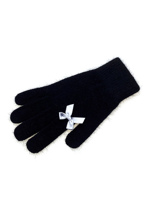 Ribbon Angora Beanie &Gloves [Gray Ribbon]