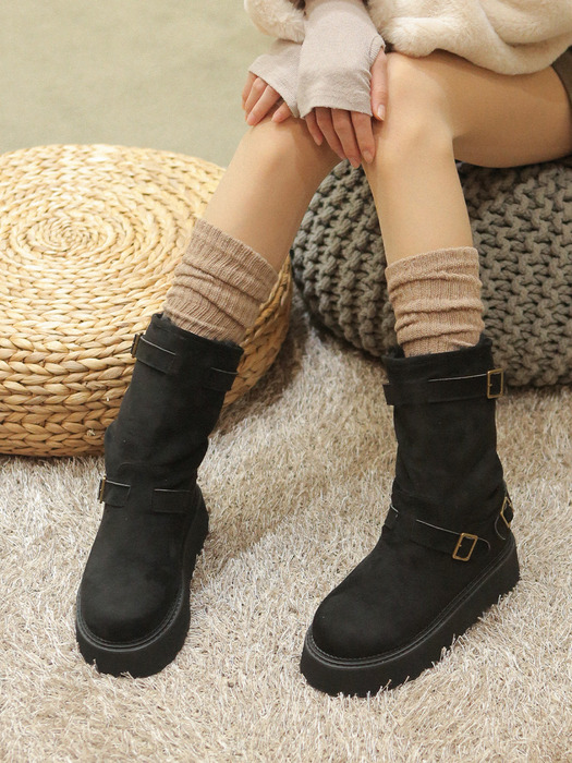 ljh7035 Platform belt middle boots _ 2colors