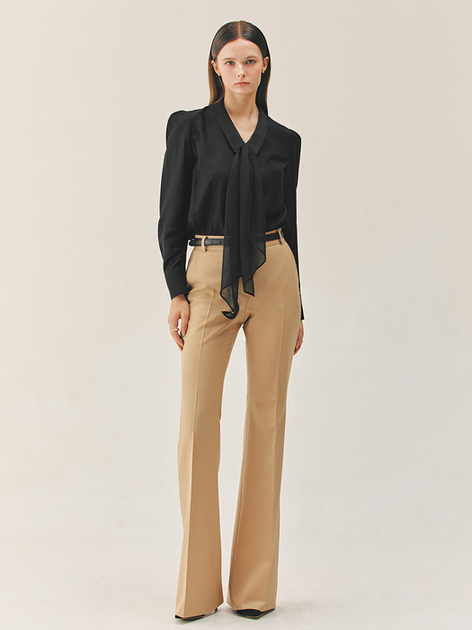 LAUREL Chiffon tie layered blouse (Ivory/Black/Soft pink)