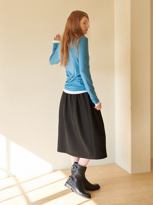 Shirring Flare Skirt Black