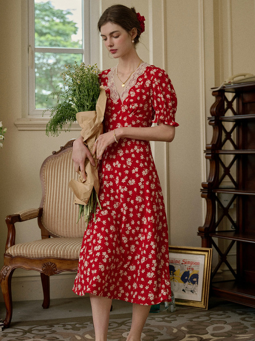 SR_Red puff sleeve floral dress