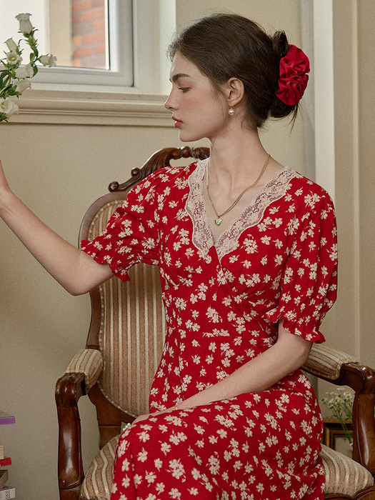 SR_Red puff sleeve floral dress