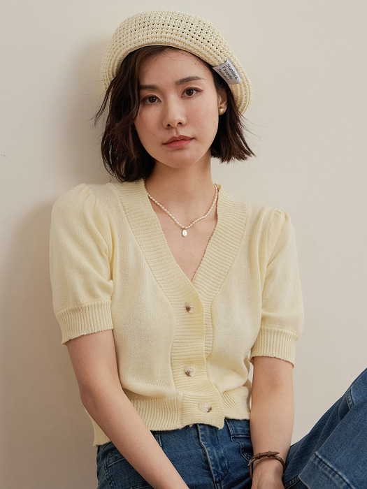 LS_Yellow knitted crop cardigan
