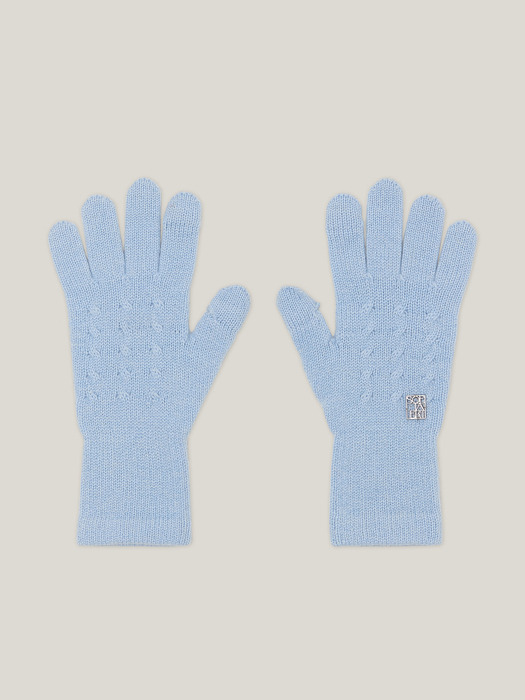 Cashmere 100% Finger Hole Knit Gloves For Womens (Sky Blue)