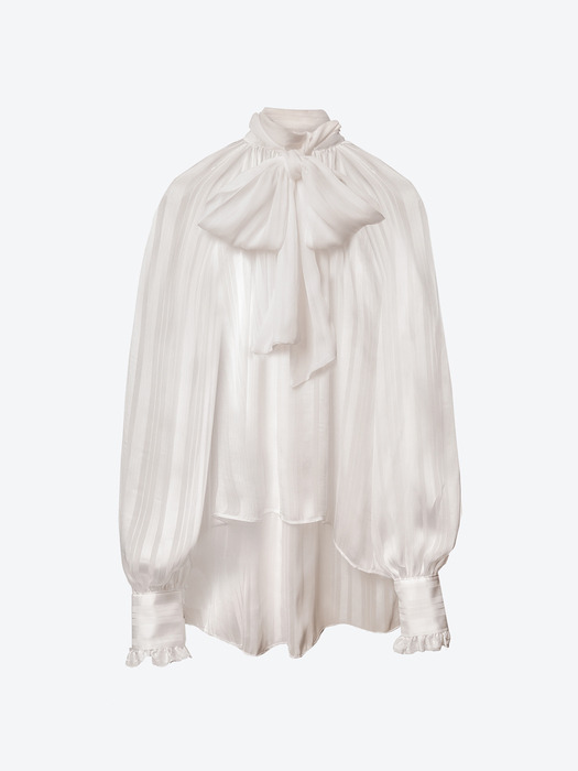 Pussy-Bow Striped Semi-Sheer Blouse(White)_UTS-FS43
