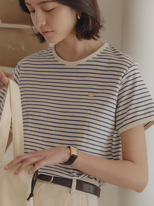 Cotton stripe T-shirt_Blue