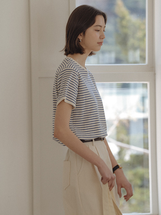 Cotton stripe T-shirt_Blue