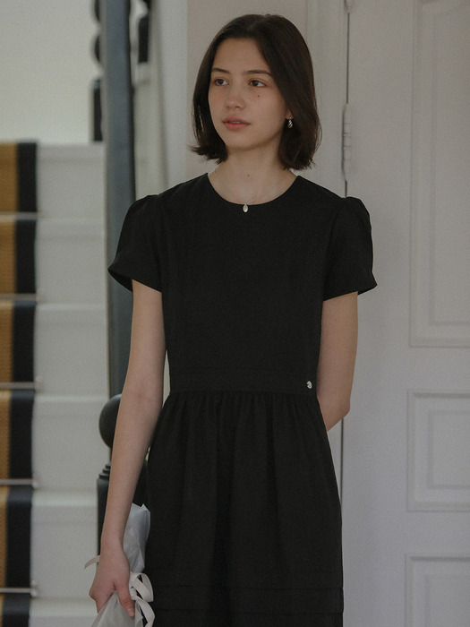 Cotton gathered mini dress_Black