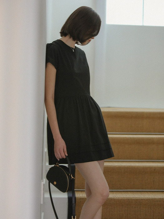 Cotton gathered mini dress_Black