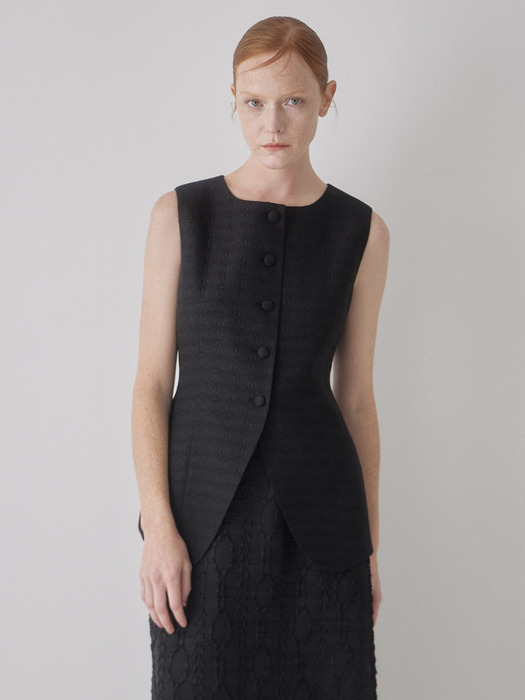 Sleeveless Jacquard Vest - Black