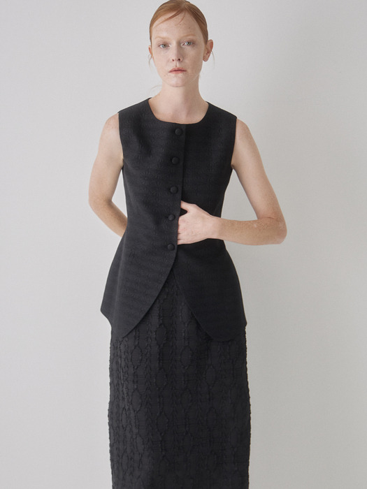 Sleeveless Jacquard Vest - Black