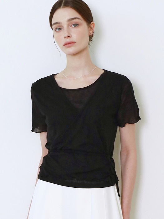 comos 1141 wrap frill half T-shirt (black)