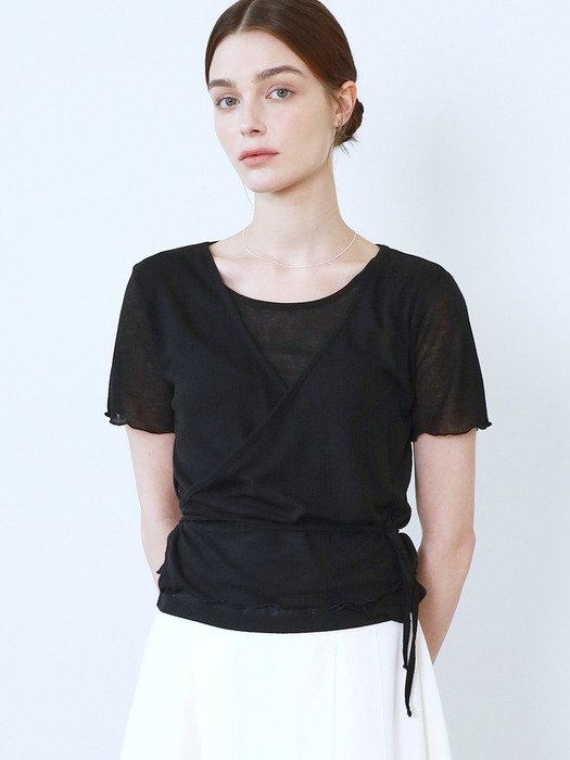 comos 1141 wrap frill half T-shirt (black)