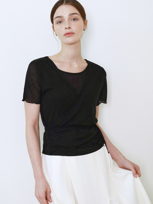 comos 1141 wrap frill half T-shirt (black)