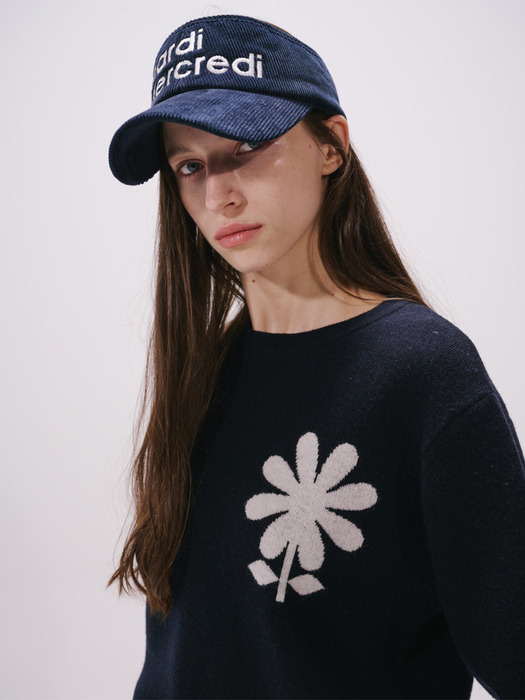 CASHMERE BLENDED PULLOVER EMOJI FLOWER_NAVY IVORY