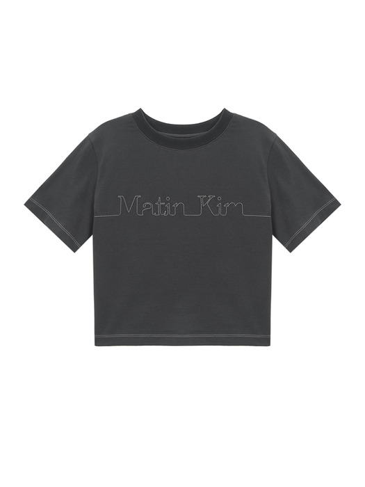 MATIN EDGE STITCH LOGO CROP TOP IN CHARCOAL