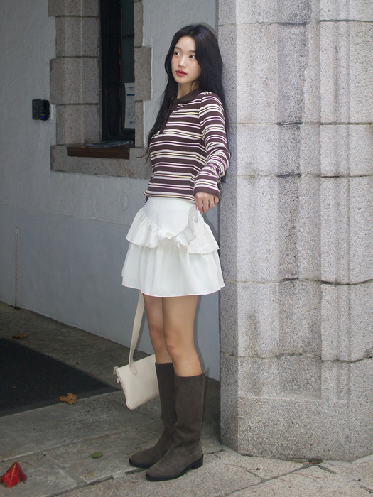 RUFFLE UNBALANCE SKIRT (CREAM)