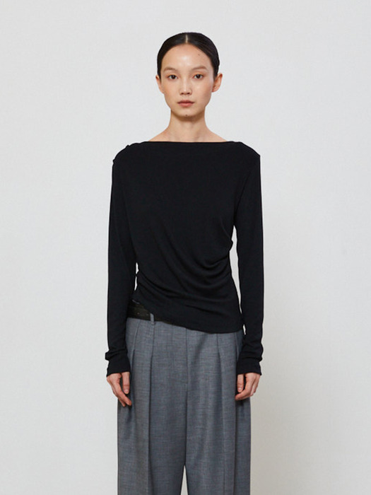 UNBALANCE DRAPE T-SHIRT - BLACK