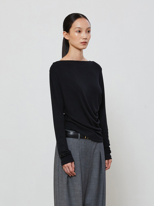 UNBALANCE DRAPE T-SHIRT - BLACK