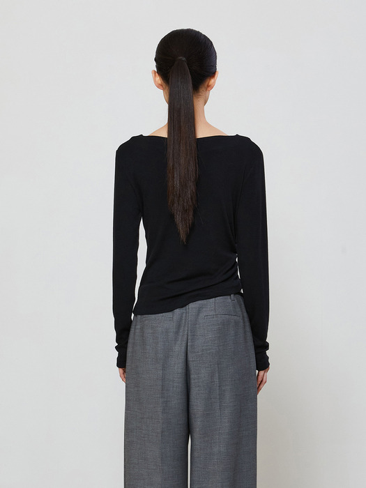 UNBALANCE DRAPE T-SHIRT - BLACK