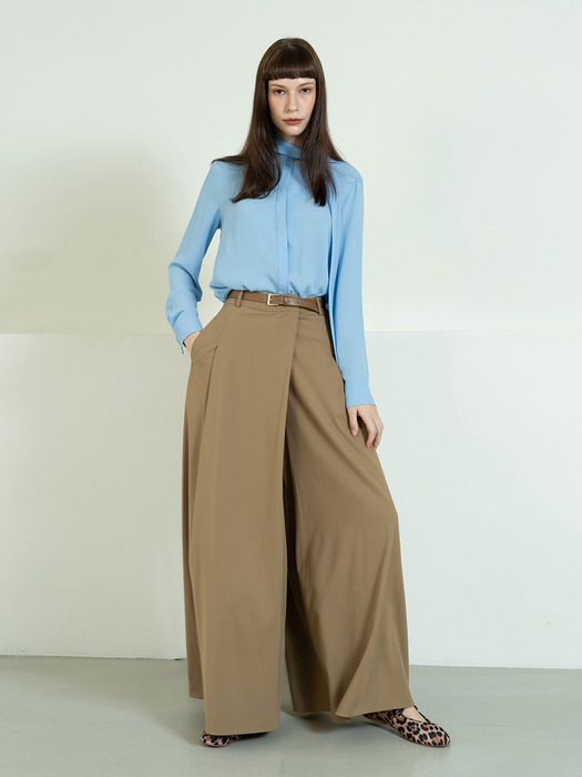 Unbalanced muffler blouse - skyblue