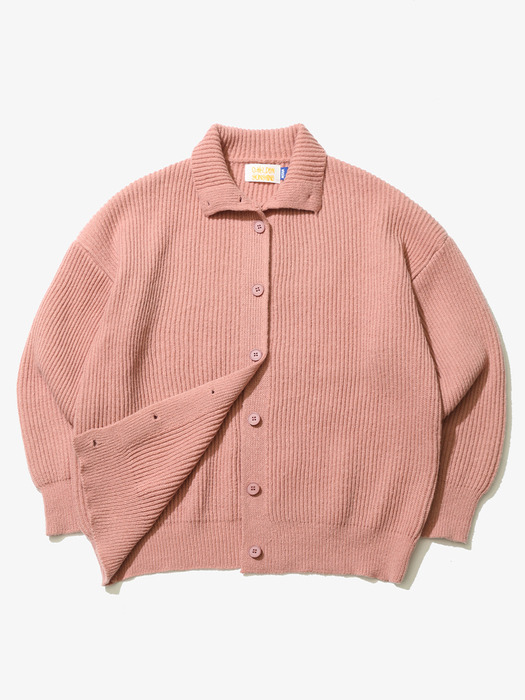 Wool Bulky Collar Cardigan Pink