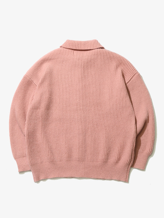 Wool Bulky Collar Cardigan Pink