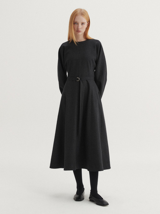 WOOL BELTED DRESS (2COLORS)