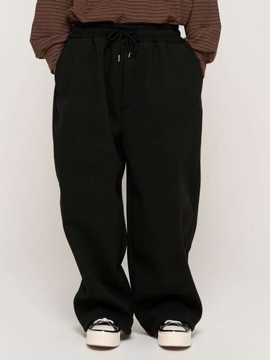 WOOL WIDE STRING SWEAT PANTS (BLACK)