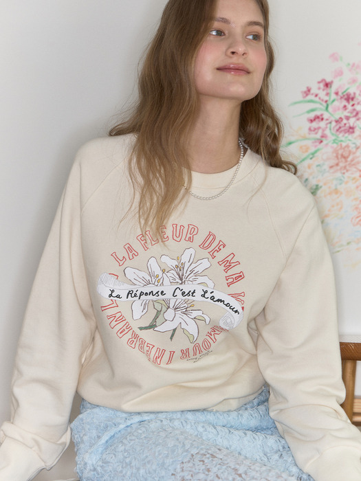 [논로컬 X 이하여백] Lily Hand Drawing Sweatshirt - Cream Yellow