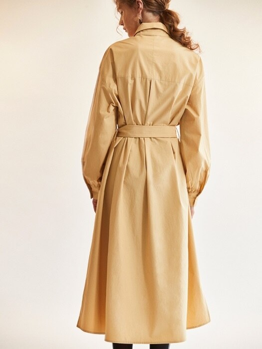 shirring-sleeve shirtdress_amber yellow