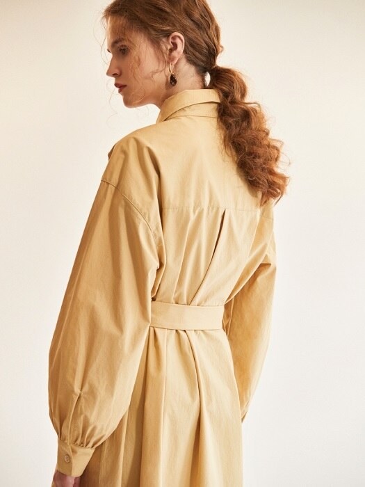 shirring-sleeve shirtdress_amber yellow