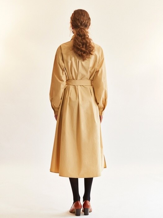 shirring-sleeve shirtdress_amber yellow