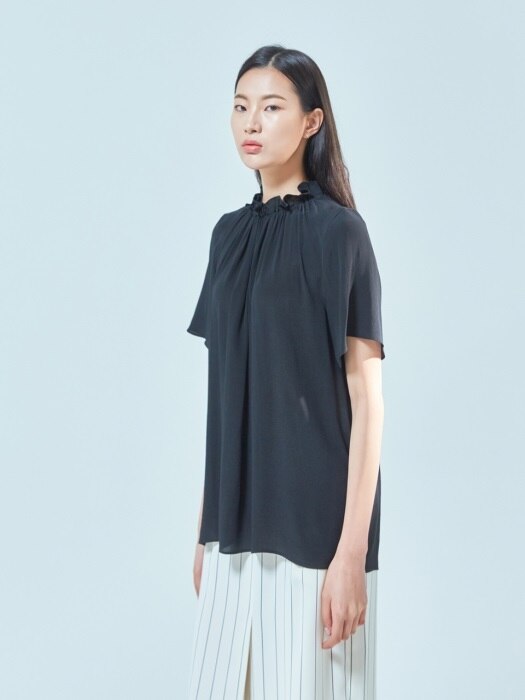 shirring blouse black