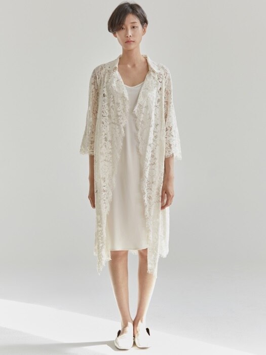 Lace Trench Long Jacket - Ivory