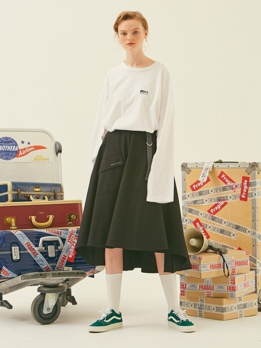 Two-Way Belt Flare Skirt (Black)