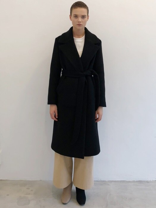 18 WINTER wave pocket wool coat (black)