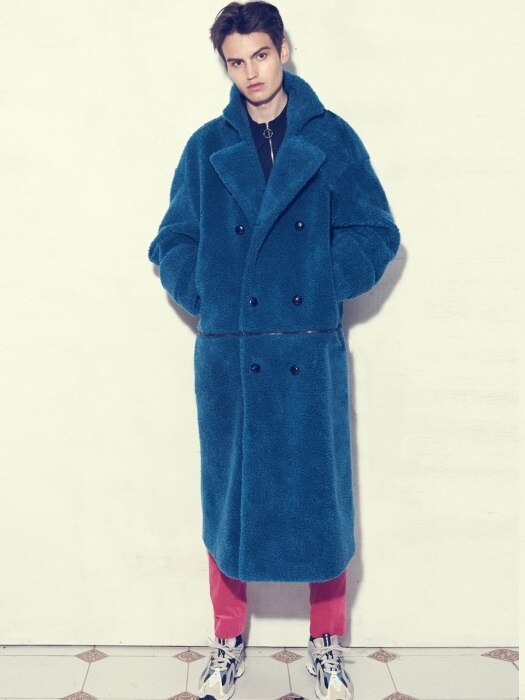 UTO-FC04 reversible lambswool fur coat[blue(UNISEX)]