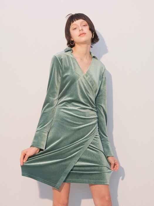 Velvet Shirring Dress_Green