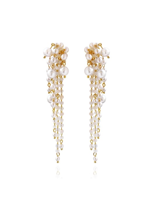 Crystal Glow Pearly Long Earrings