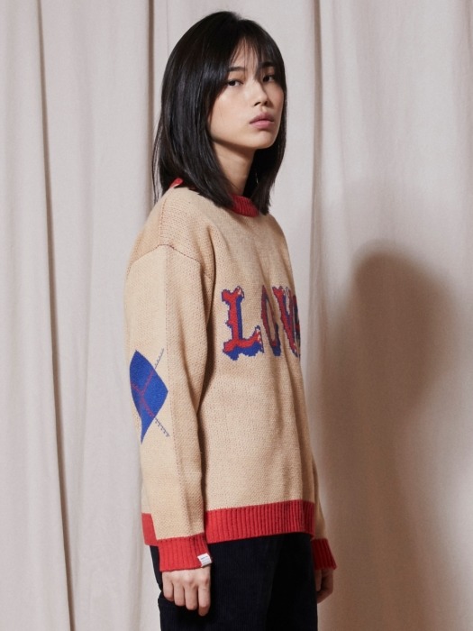 KN050_LOVE Crewneck Knit_Beige