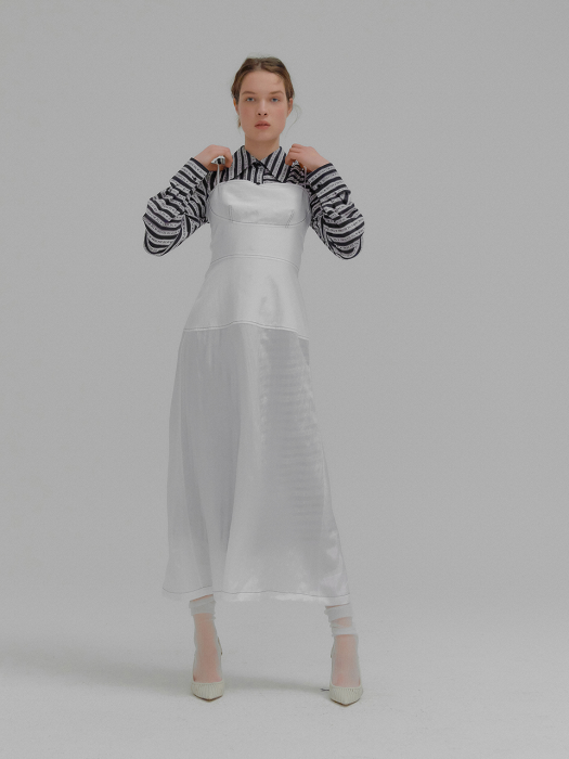 MONET Stitch-pointed Slip Dress with Inner Skirt White