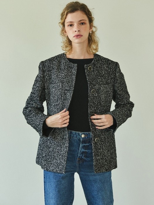 4-pocket  tweed jacket (black)